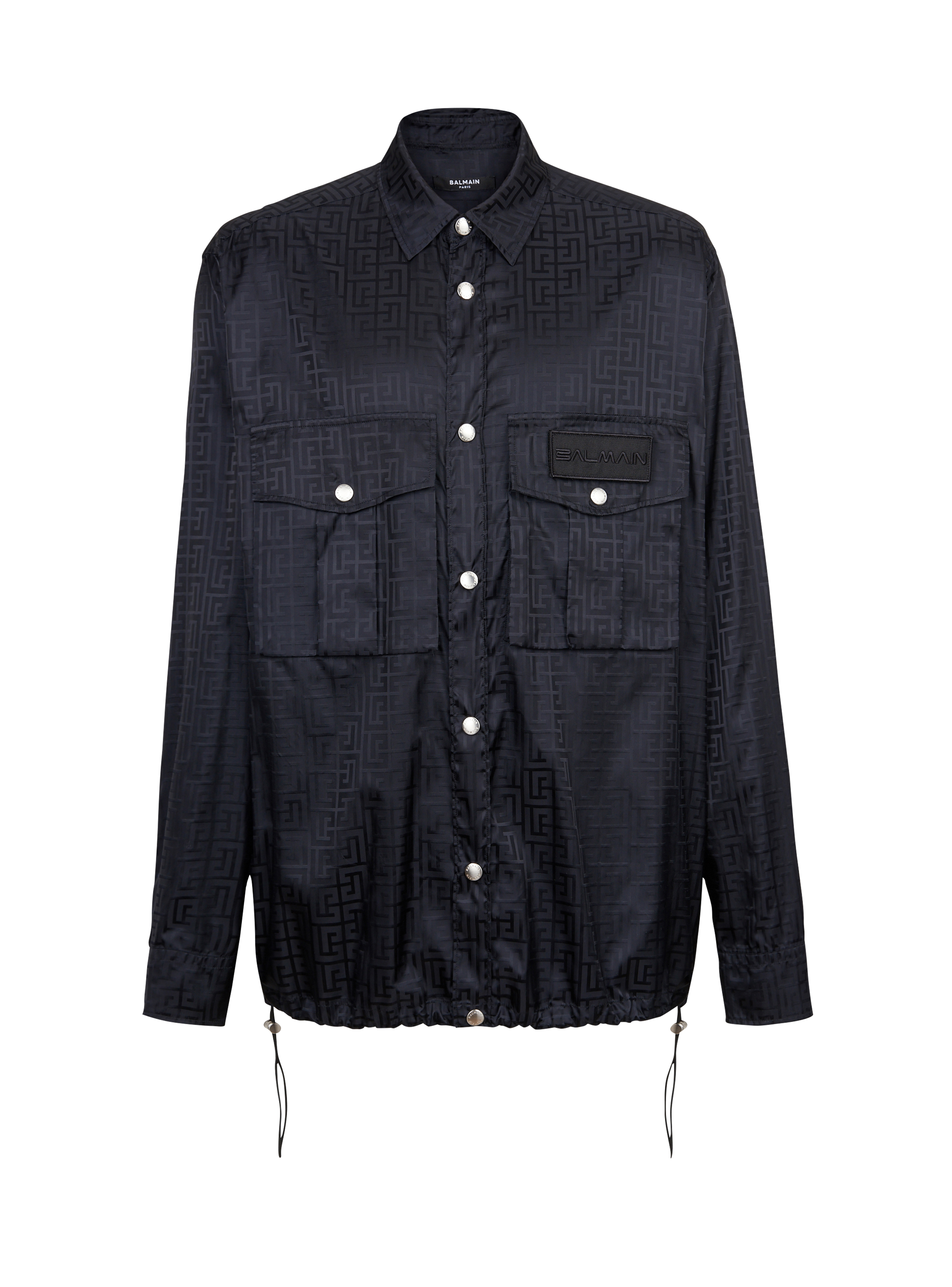 Nylon shirt with Balmain monogram, black