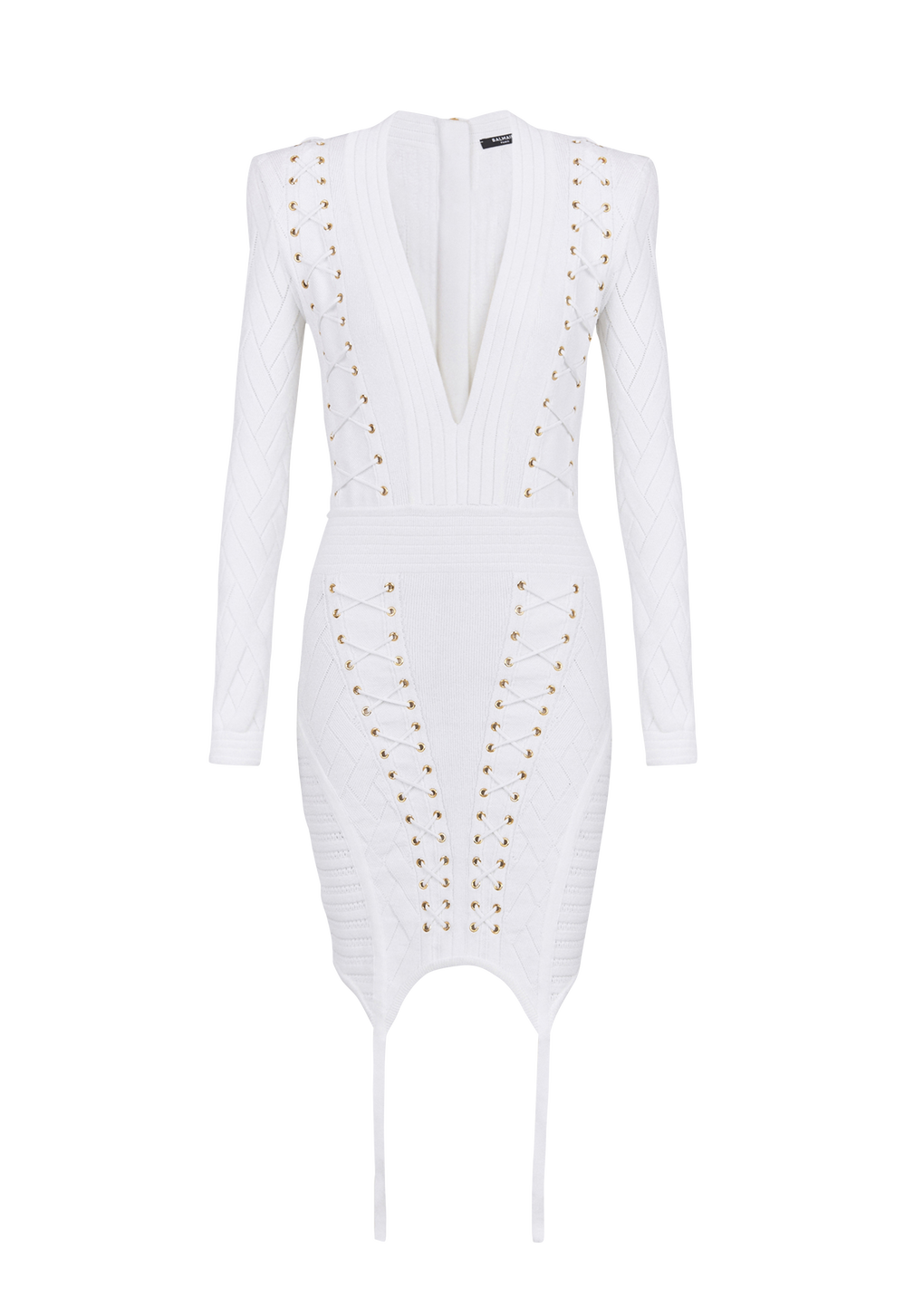 Short knit dress with garter, white, hi-res