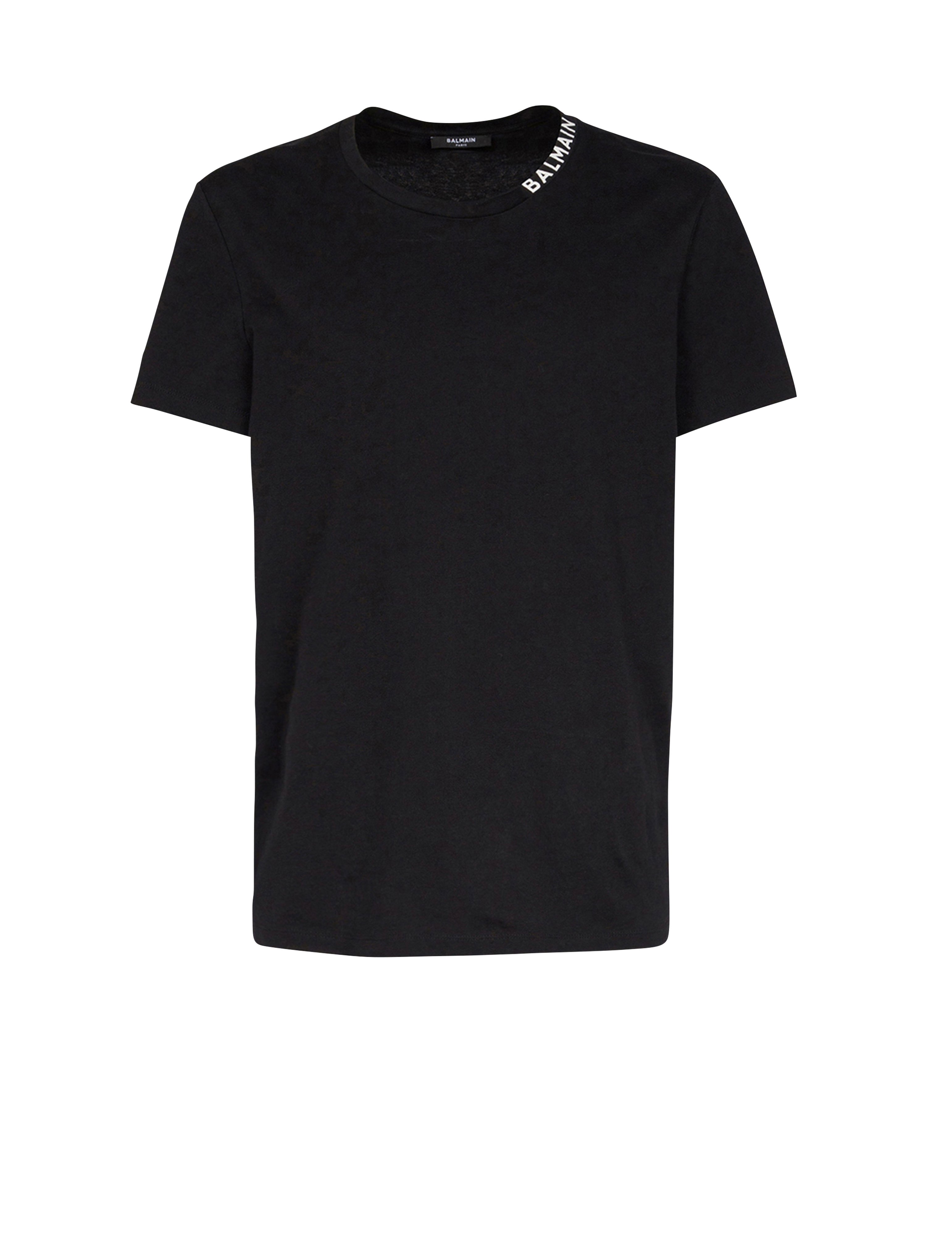 Cotton T-shirt with Balmain logo print neckline, black
