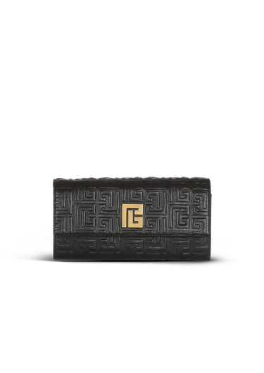 Debossed leather 1945 wallet with Balmain monogram and chain