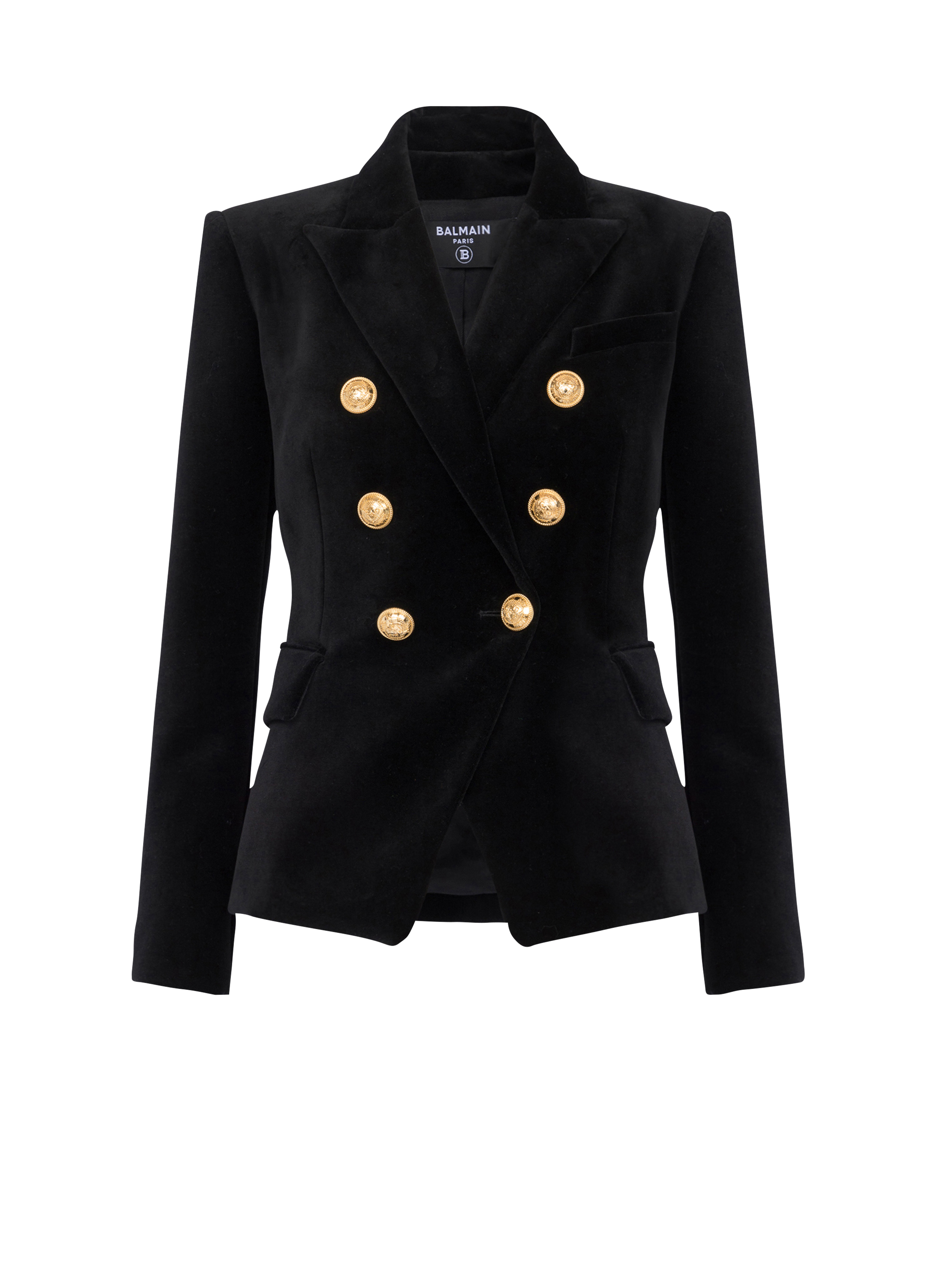 Velvet jacket with double-buttoned fastening, black