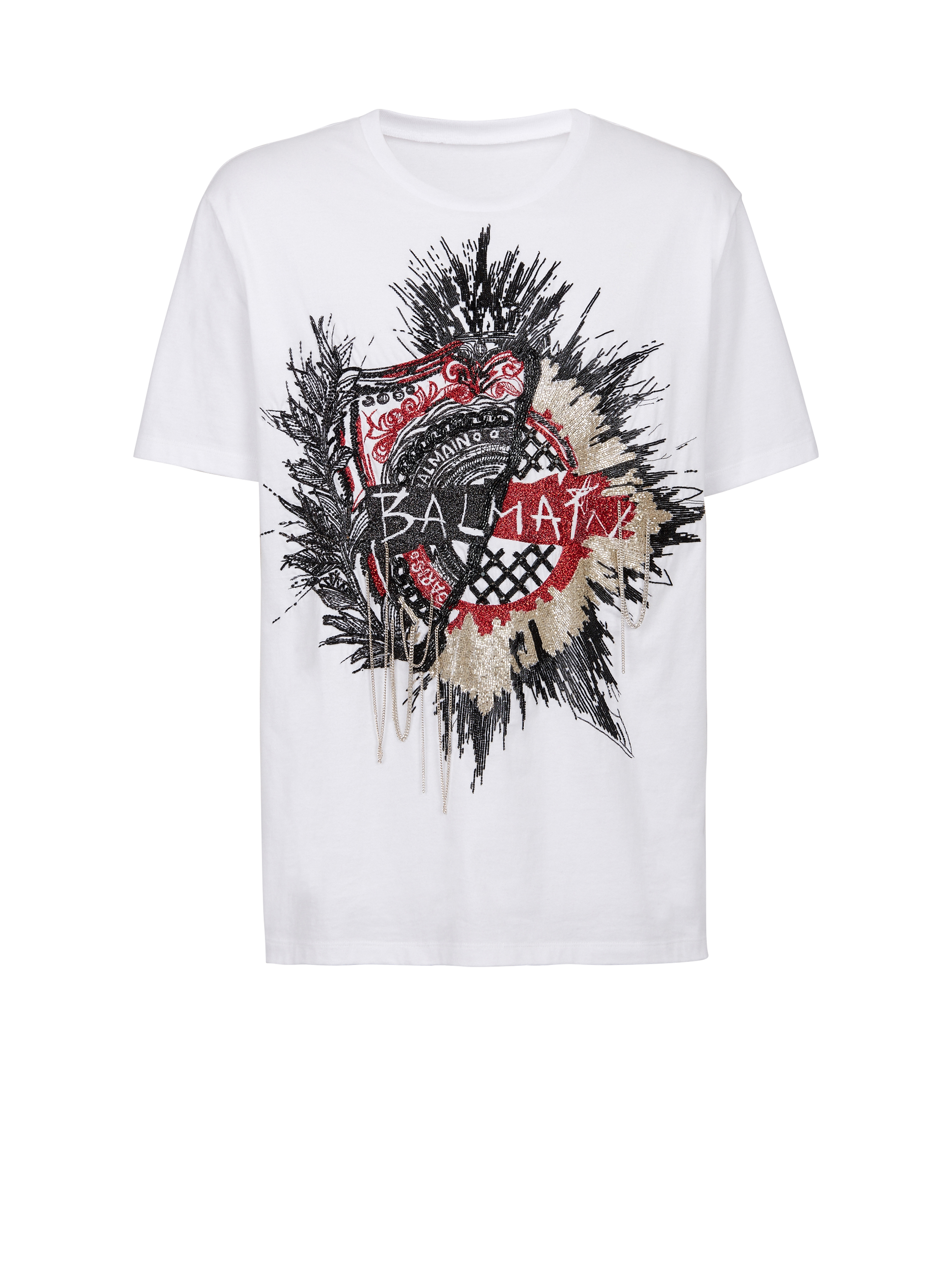 Oversized cotton T-shirt with embroidered Balmain logo, white