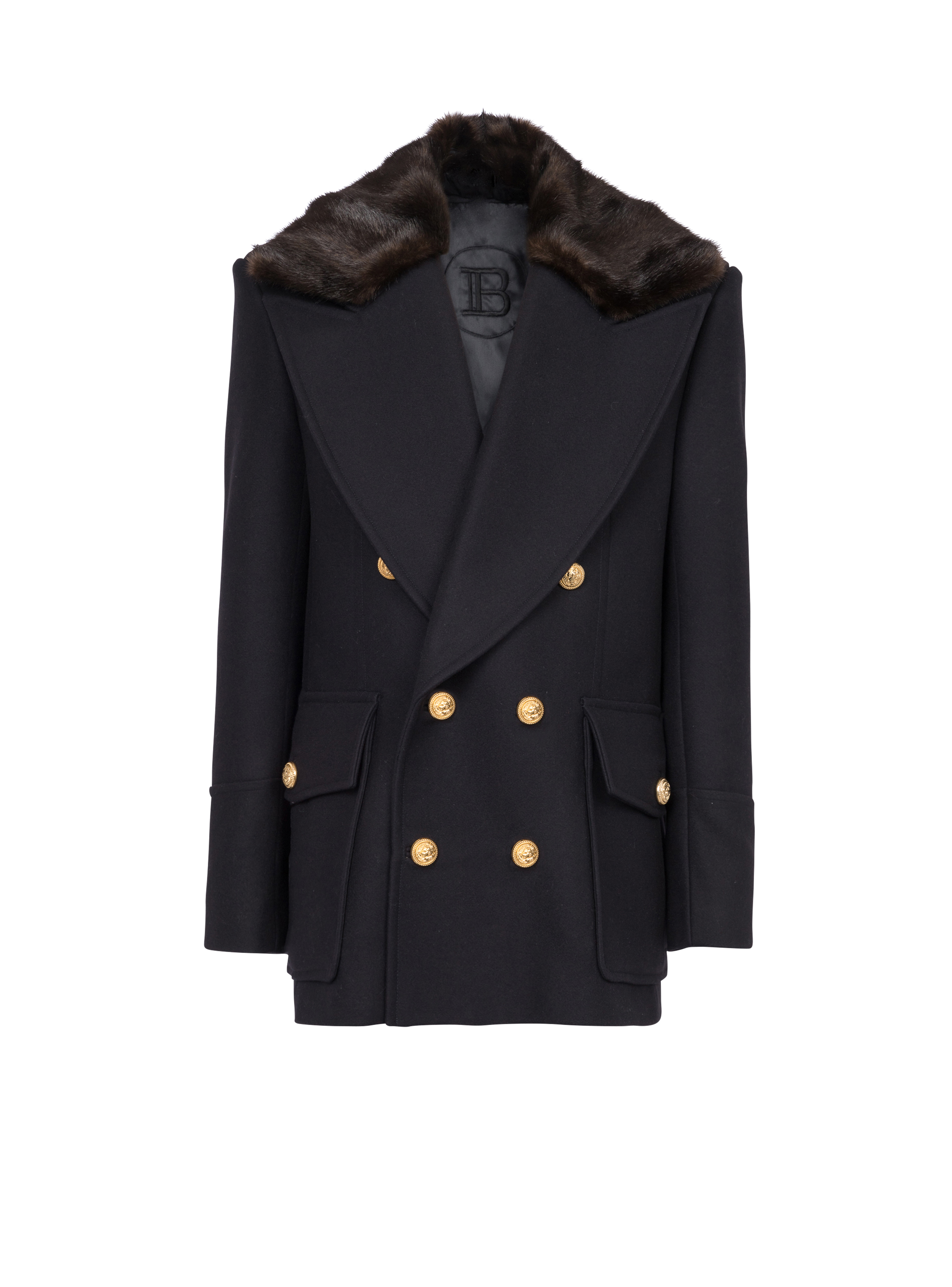 Unisex - Six-button wool coat with detachable collar, navy