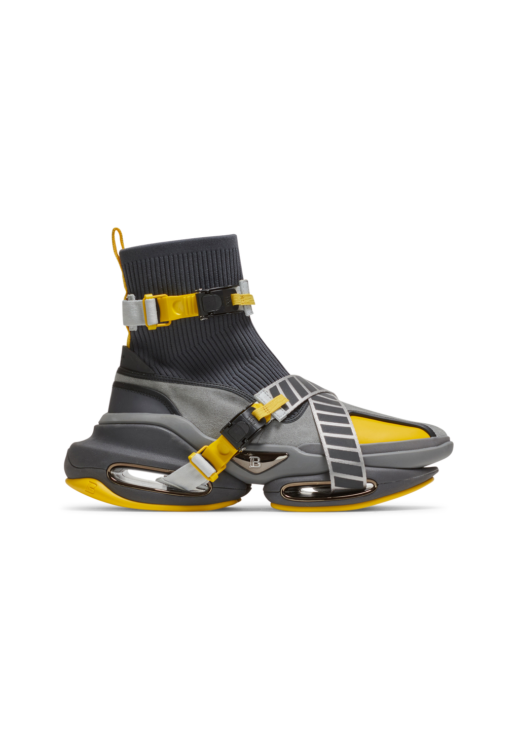 B-Bold knit and suede high-top trainers with strap, yellow, hi-res