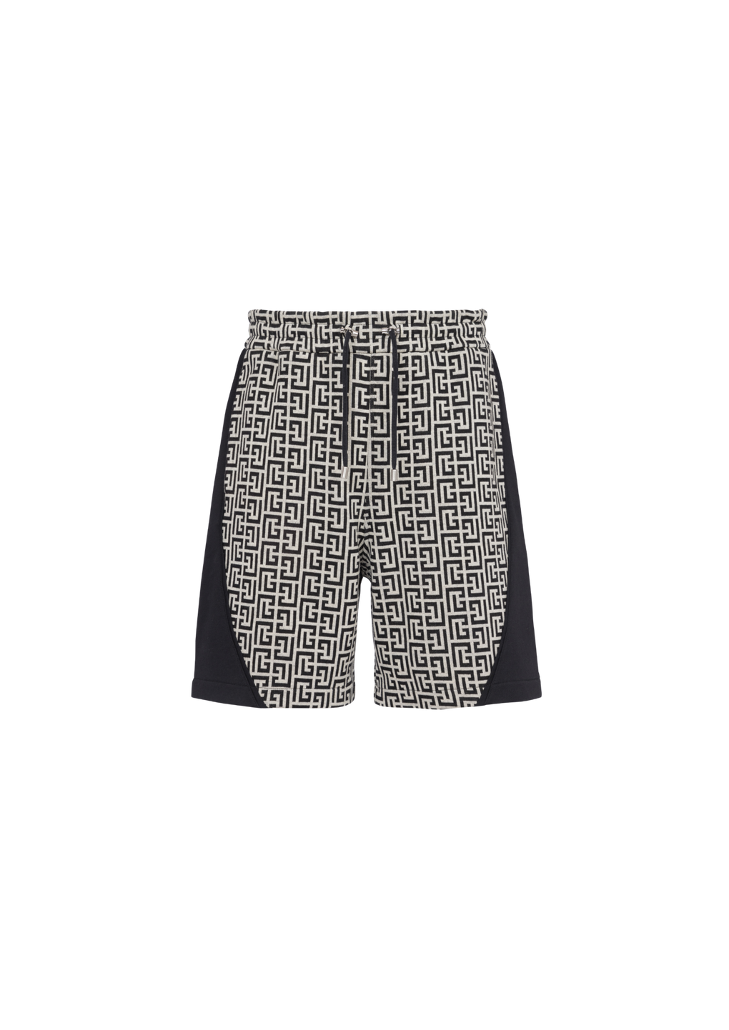 Cotton shorts with Balmain monogram and velcro logo, black, hi-res