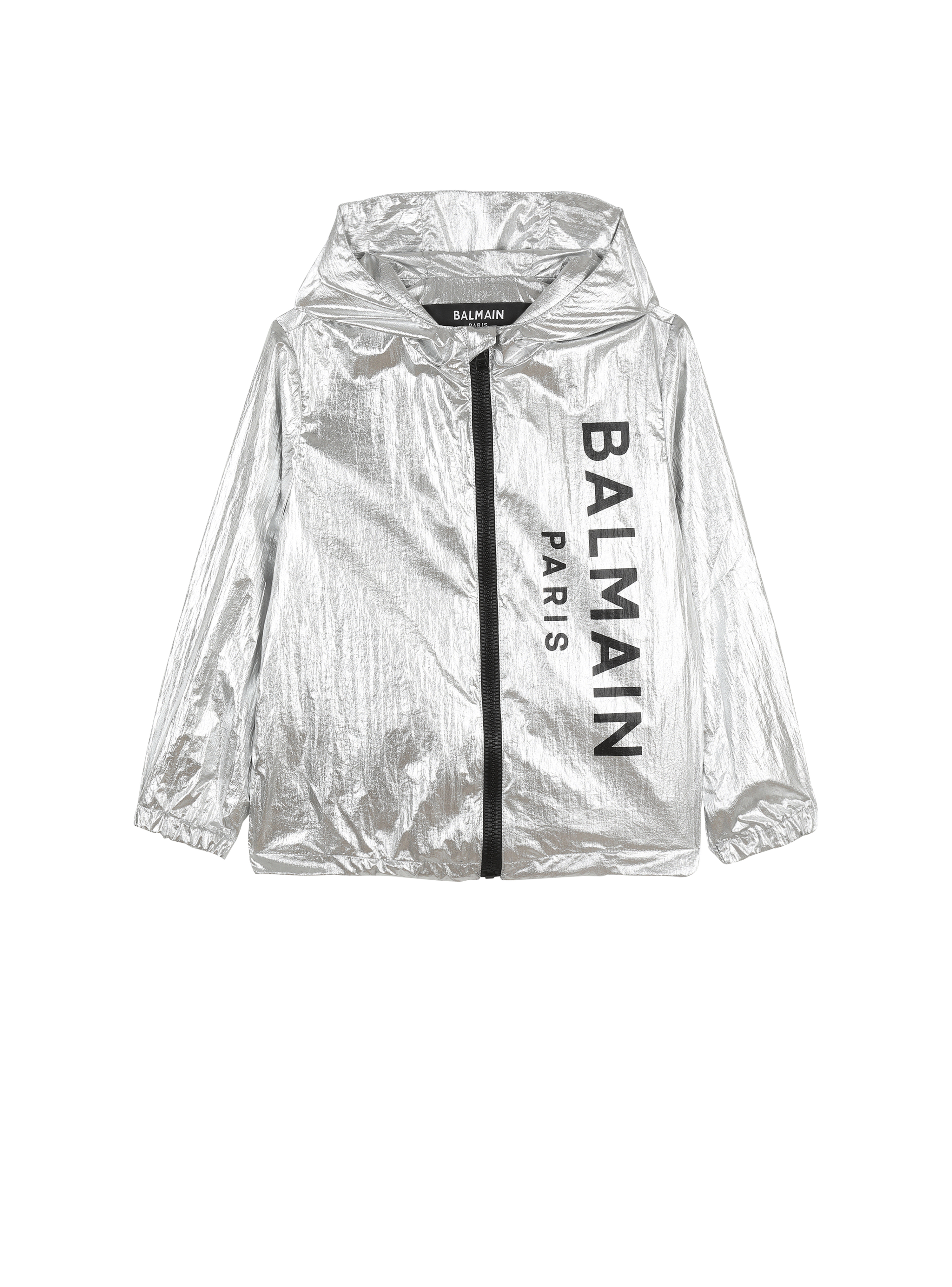 Hooded jacket with Balmain logo, silver