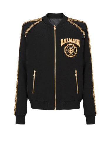 Nylon bomber jacket with embroidered gold-tone studs