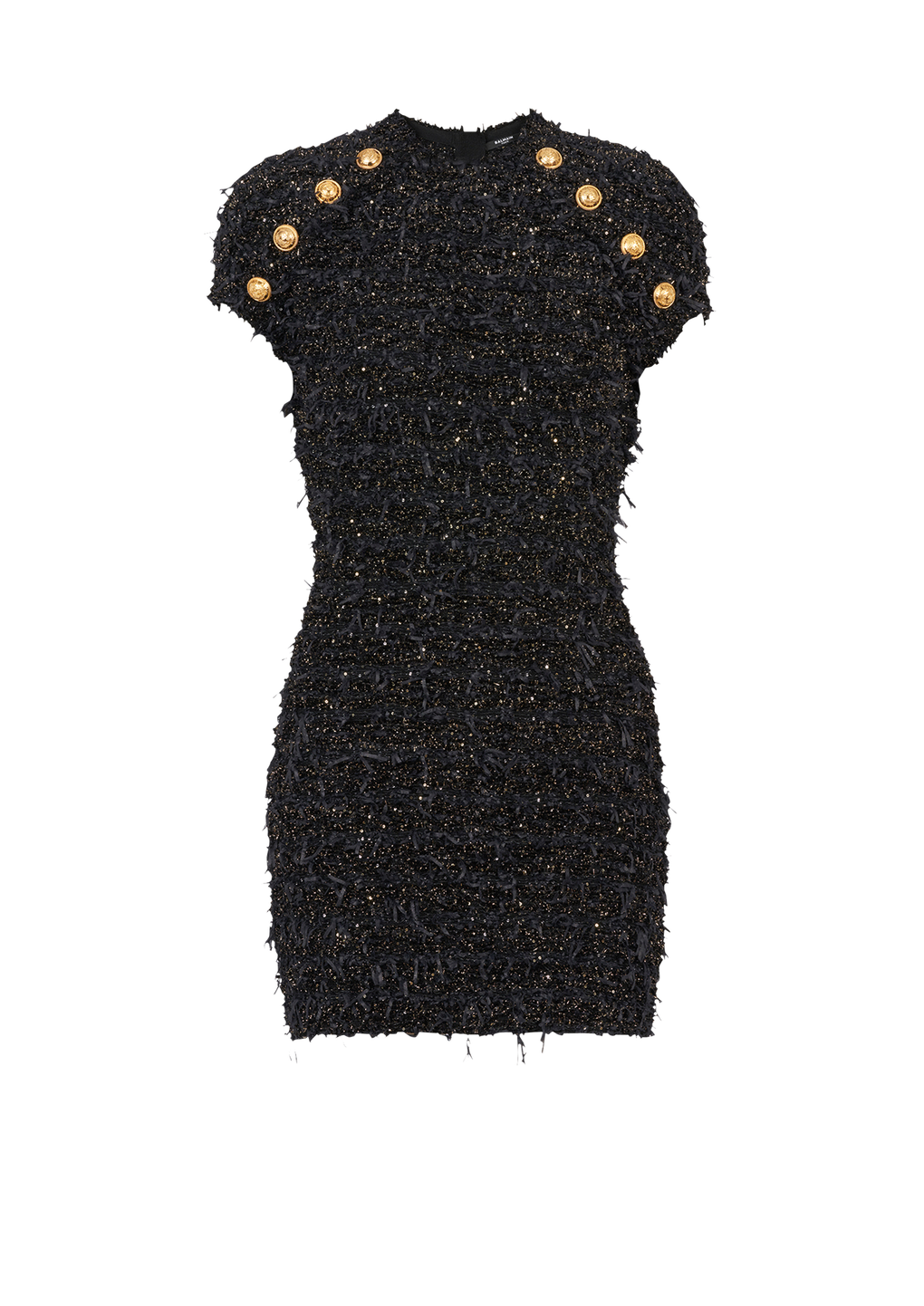 Short tweed dress with gold-tone buttons, black, hi-res