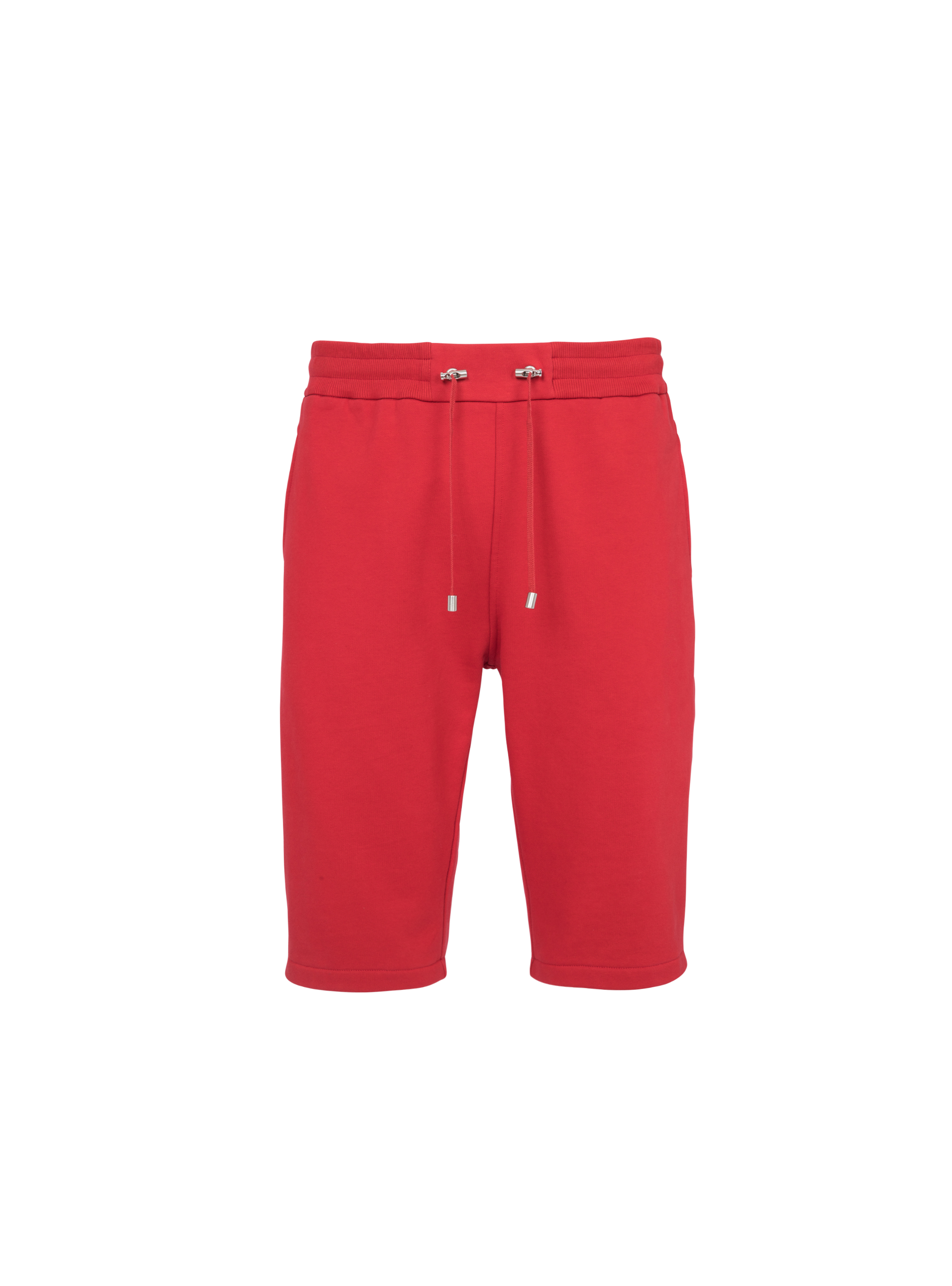 Cotton shorts with flocked Balmain Paris logo, red