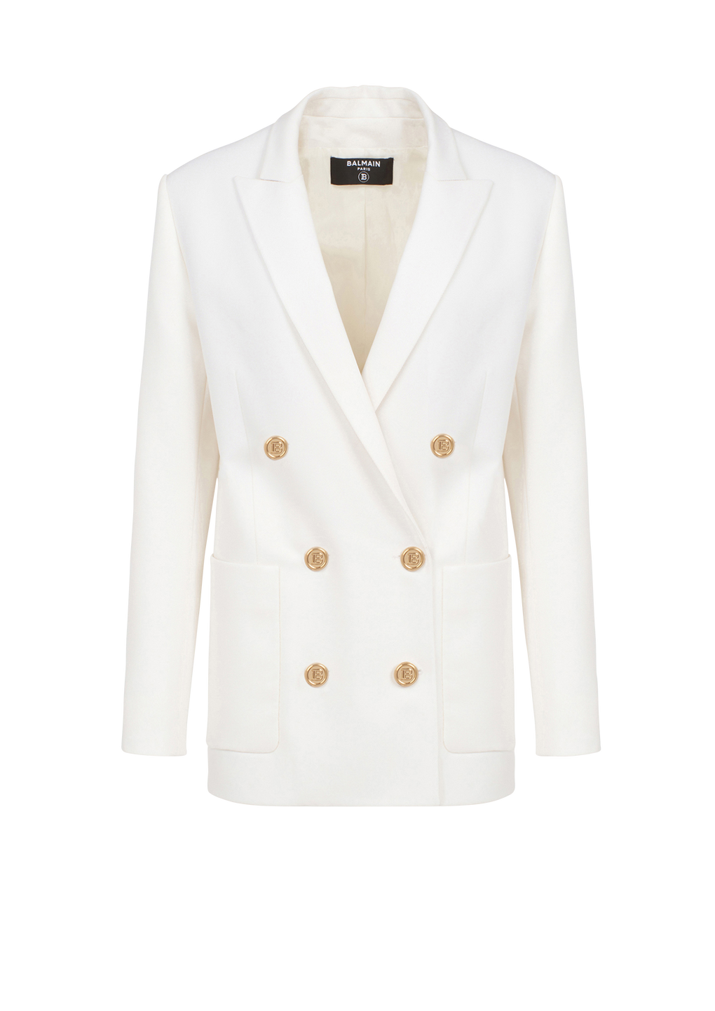 Wool double-breasted boyfriend jacket, white, hi-res