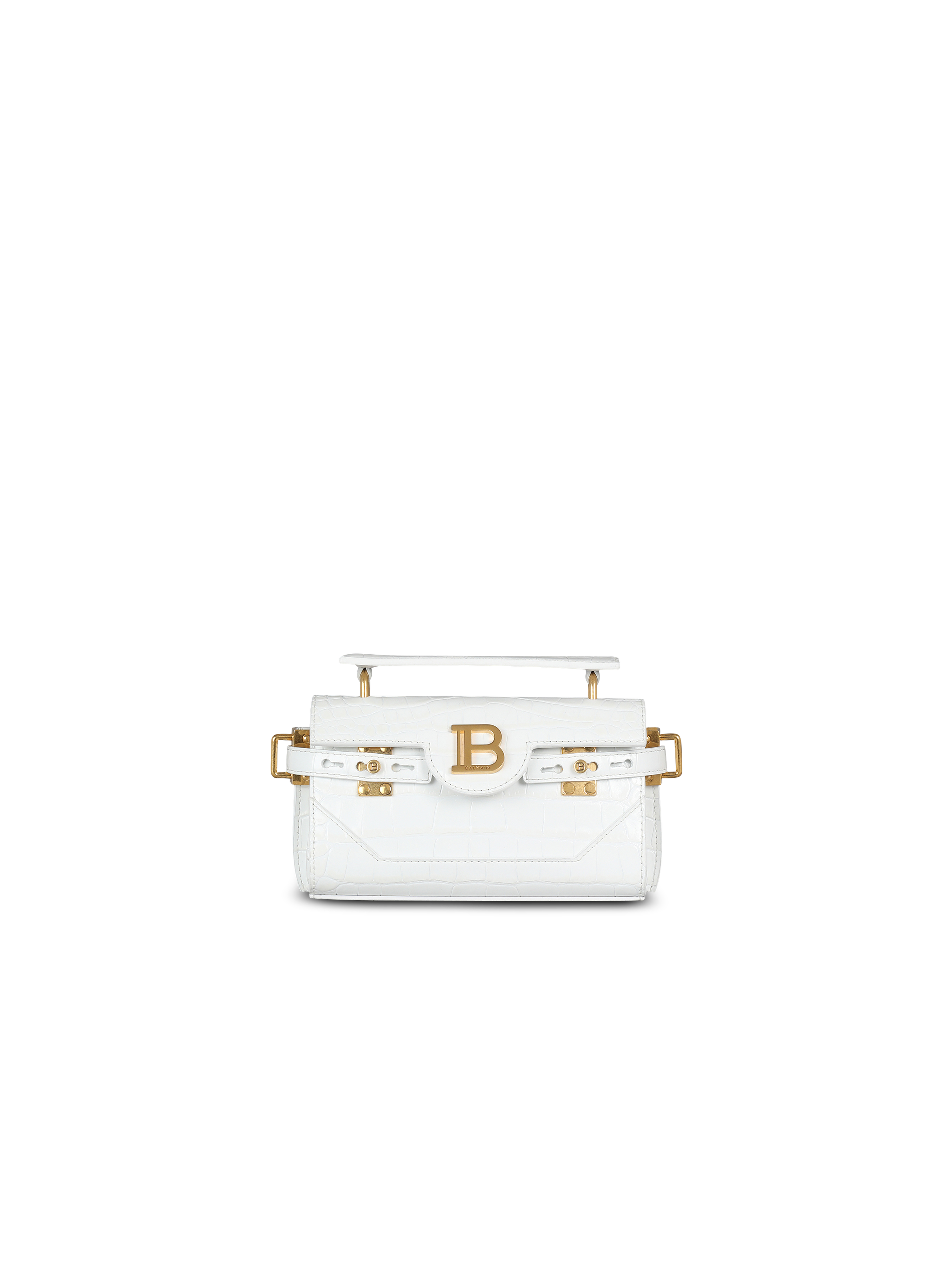 B-Buzz 19 bag in crocodile-embossed leather, white